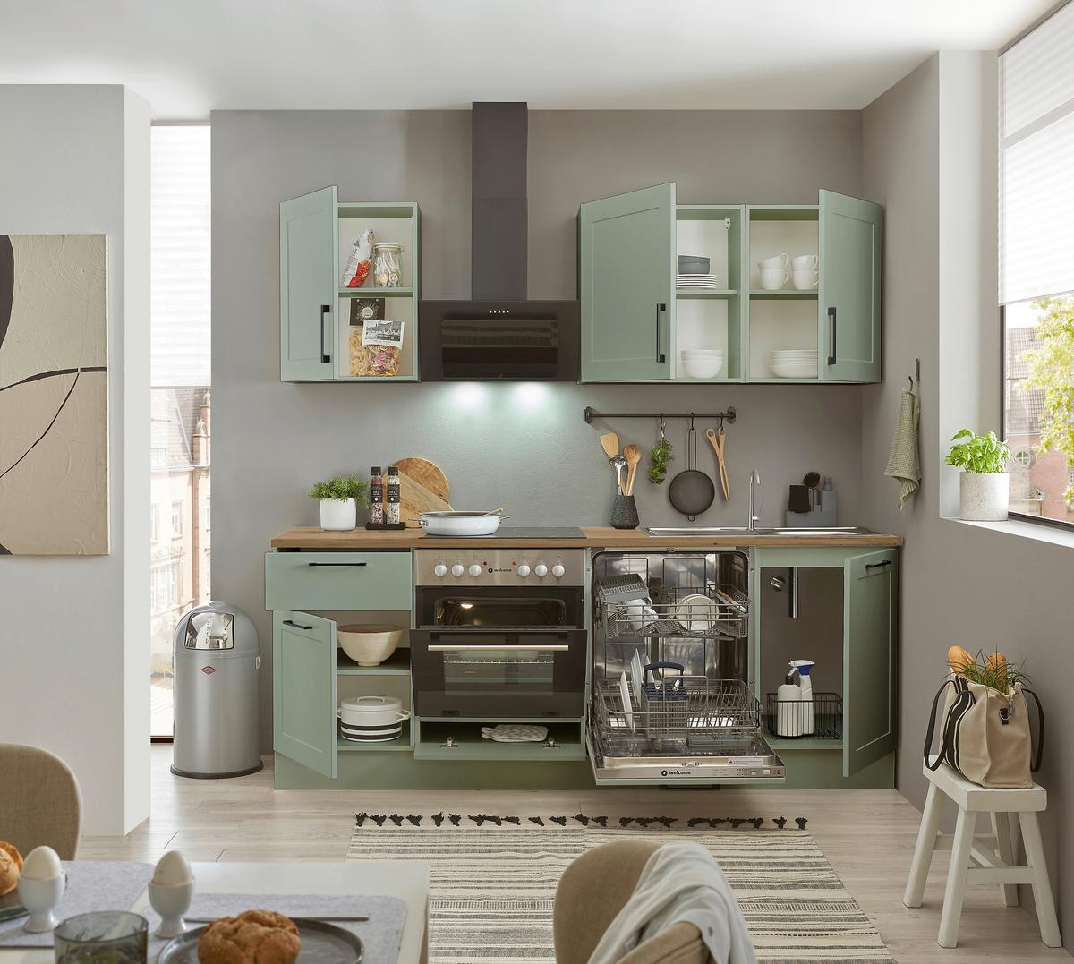 Konyhablokk Gépek Nélkül Marseille Z 220 Green2 - fekete/Artisan tölgy, Design, faalapú anyag/fém (220cm) - MID.YOU