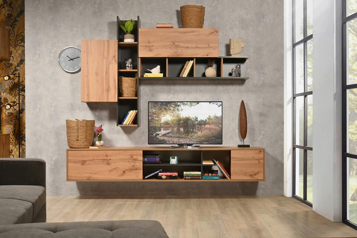Dnevni Regal Raw, Barva Hrasta, Grafita - hrast wotan/barve grafita, Moderno, leseni material (220/180/40cm) - Mömax