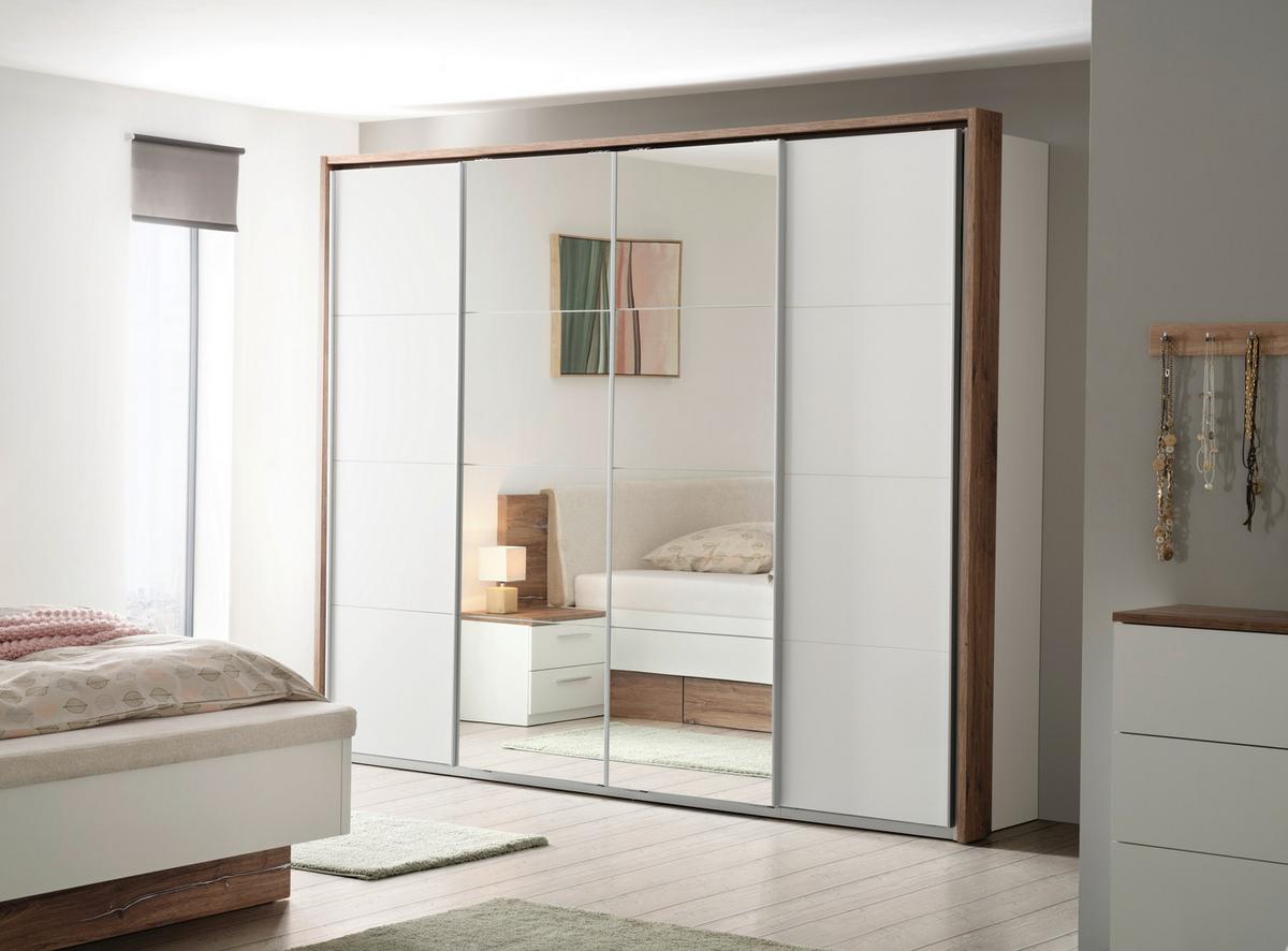 Schwebetürenschrank in Weiss - Weiss/Alufarben, Konventionell, Holzwerkstoff/Metall (270/226/60cm) - Premium Living