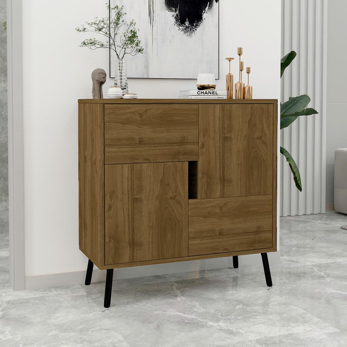 Kommode Darian Schrank - Kastanienfarben/Schwarz, Design, Holz/Metall (35/79/76,5cm) - Livetastic