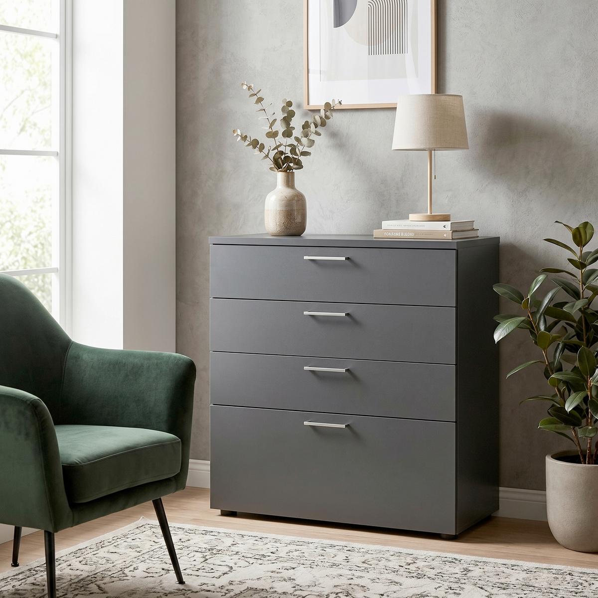 Kommode "Serie 1500" , anthrazit - Anthrazit/Silberfarben, KONVENTIONELL, Holzwerkstoff/Kunststoff (80,2/84,2/41cm) - MID.YOU