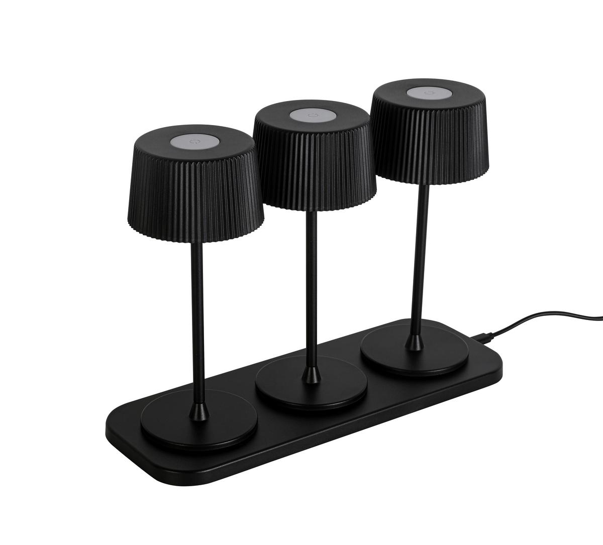 Akku-Tischleuchte Thremo Schwarz, 3er Set - Schwarz/Weiß, MODERN, Kunststoff/Metall (11/30/21,1cm) - Mömax