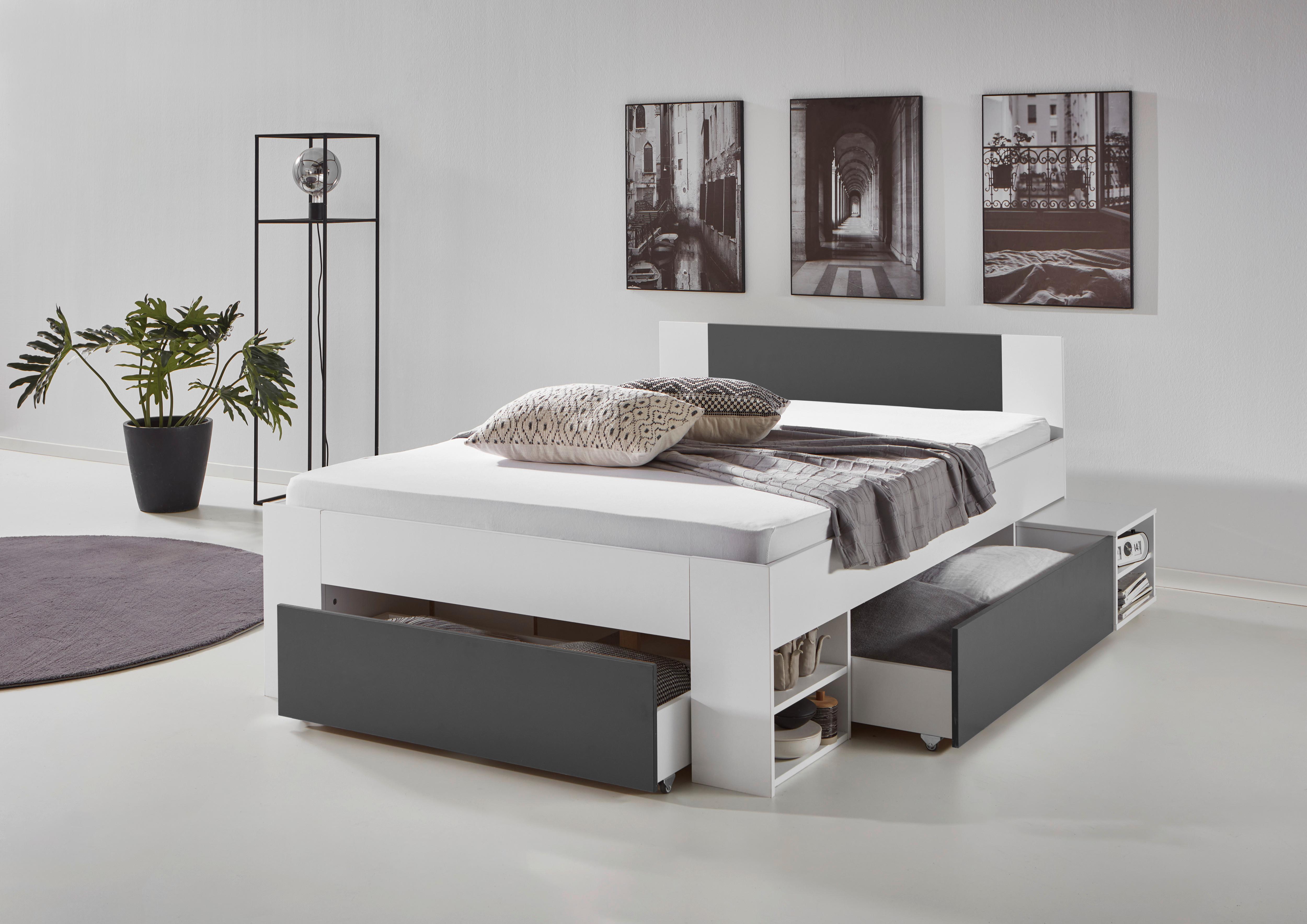 Postelja S Predalom Azurro 2-120 - bela/antracit, Moderno, leseni material (120/200cm) - Mömax