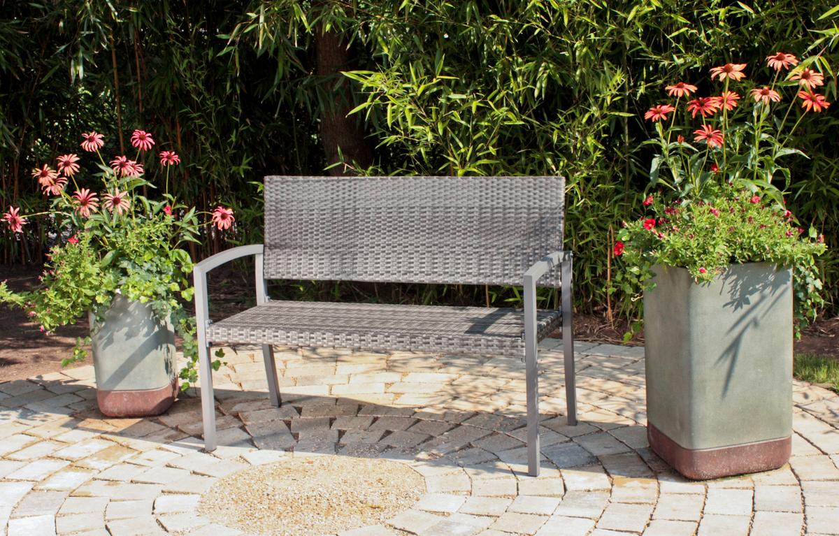 Sitzbank mit Lehne Dunkelgrau L: 116 cm - Dunkelgrau, Basics, Kunststoff/Metall (116/60/87cm) - Gardenson