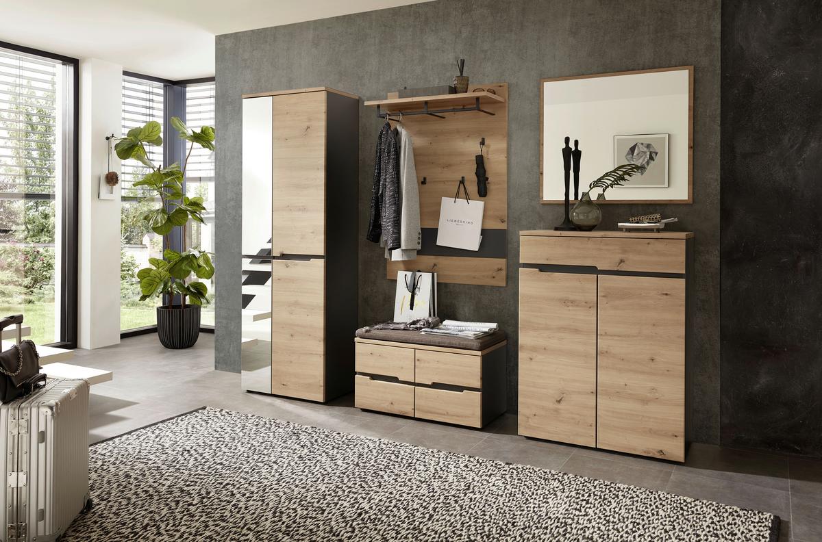 SIEDZISKO DO PRZEDPOKOJU DETROIT - kolor grafitowy/szary, Design, materiał drewnopochodny/tkanina (80/48/38cm) - Voleo