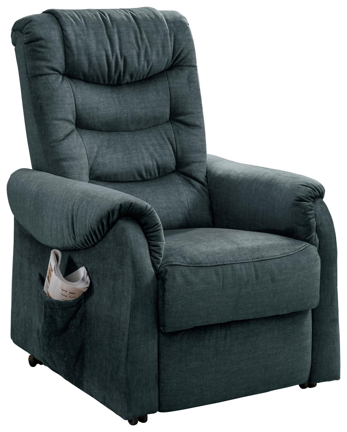 Fernsehsessel Nino Dunkelblau Velours - Schwarz/Dunkelblau, Design, Kunststoff/Textil (78/107/93cm) - Livetastic