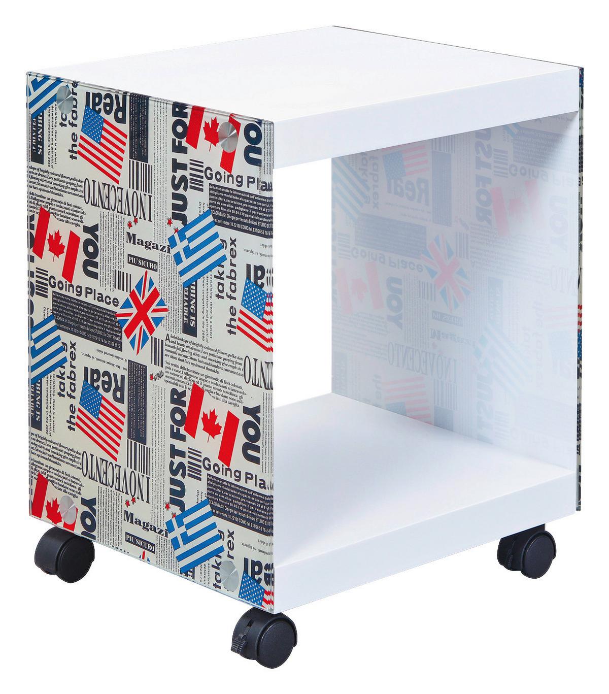 Couchtisch in Flagcube ca. 38x34x46 cm - Blau/Rot, Basics, Glas/Holzwerkstoff (38/33,50/46cm) - MID.YOU