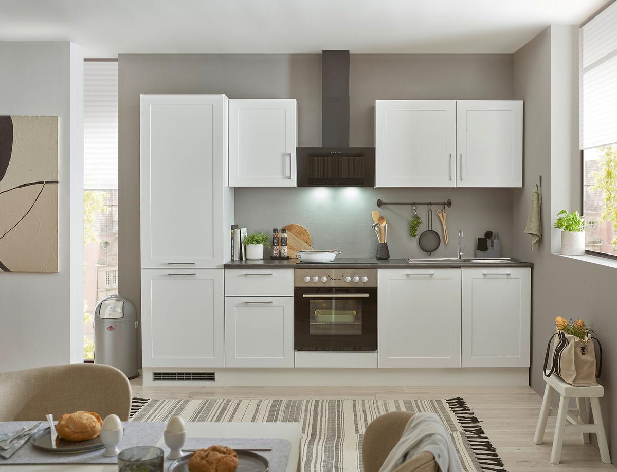 Küchenblock Marseille mit Geräten ca. 280 cm Weiß - Chromfarben/Anthrazit, Design, Holzwerkstoff/Metall (280cm) - P & B