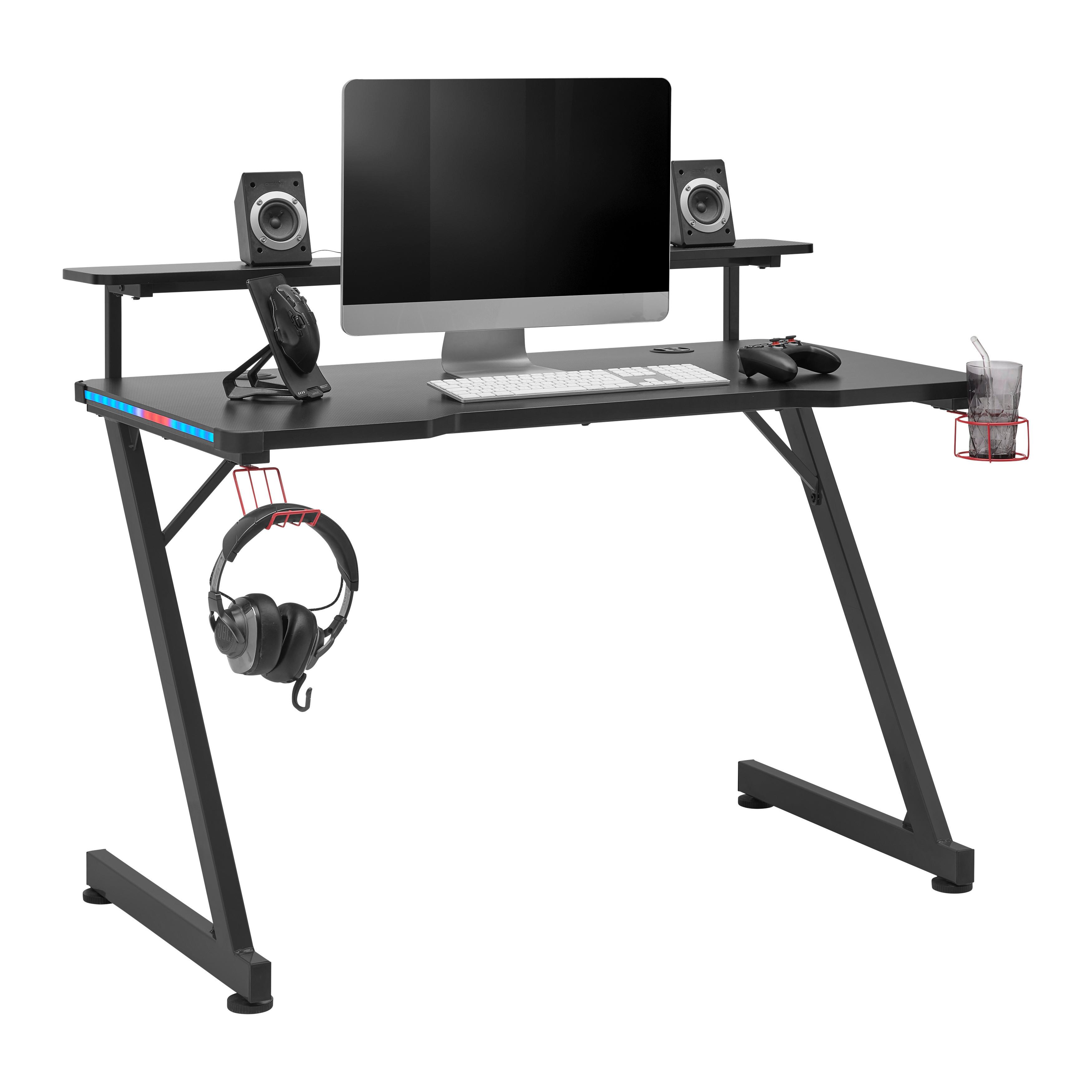 Gamingtisch Racer II Rot/Schwarz - Schwarz, MODERN, Holzwerkstoff/Metall (120/75-90,8/64cm) - Mömax