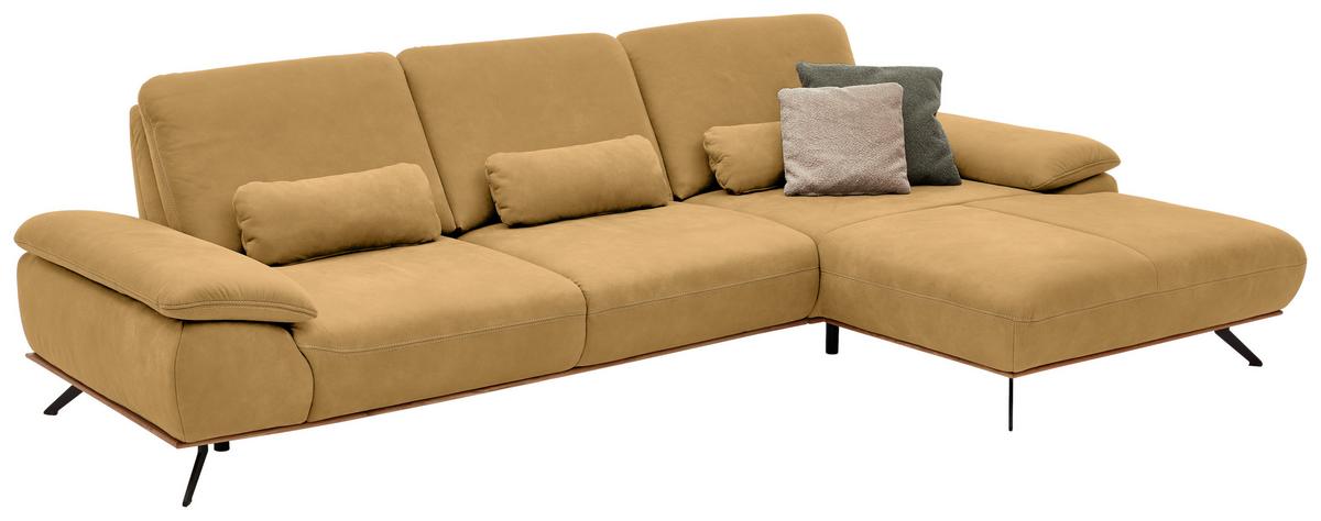 Wohnlandschaft Erling Dunkelgelb - Beige/Dunkelgelb, MODERN, Leder/Metall (322/89/187cm) - Premium Living