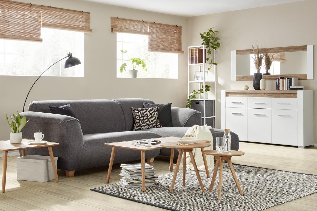 Sideboard Leonardo in Weiß Hochglanz - Chromfarben/Eichefarben, MODERN, Holzwerkstoff/Kunststoff (160/96,5/40cm) - Mömax