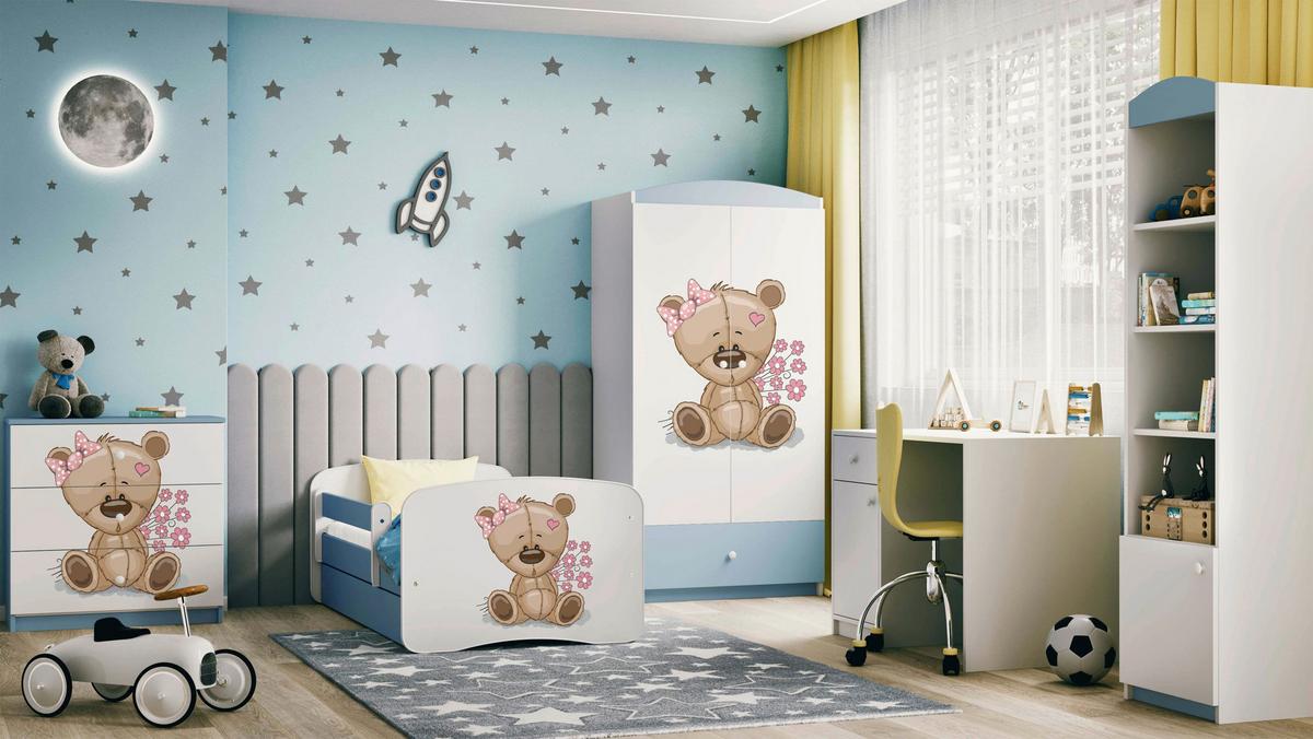 Otroška Postelja Babydreams, Bela, Modra, 80x160cm - modra/bela, Moderno, tekstil/leseni material (80/160cm) - MID.YOU