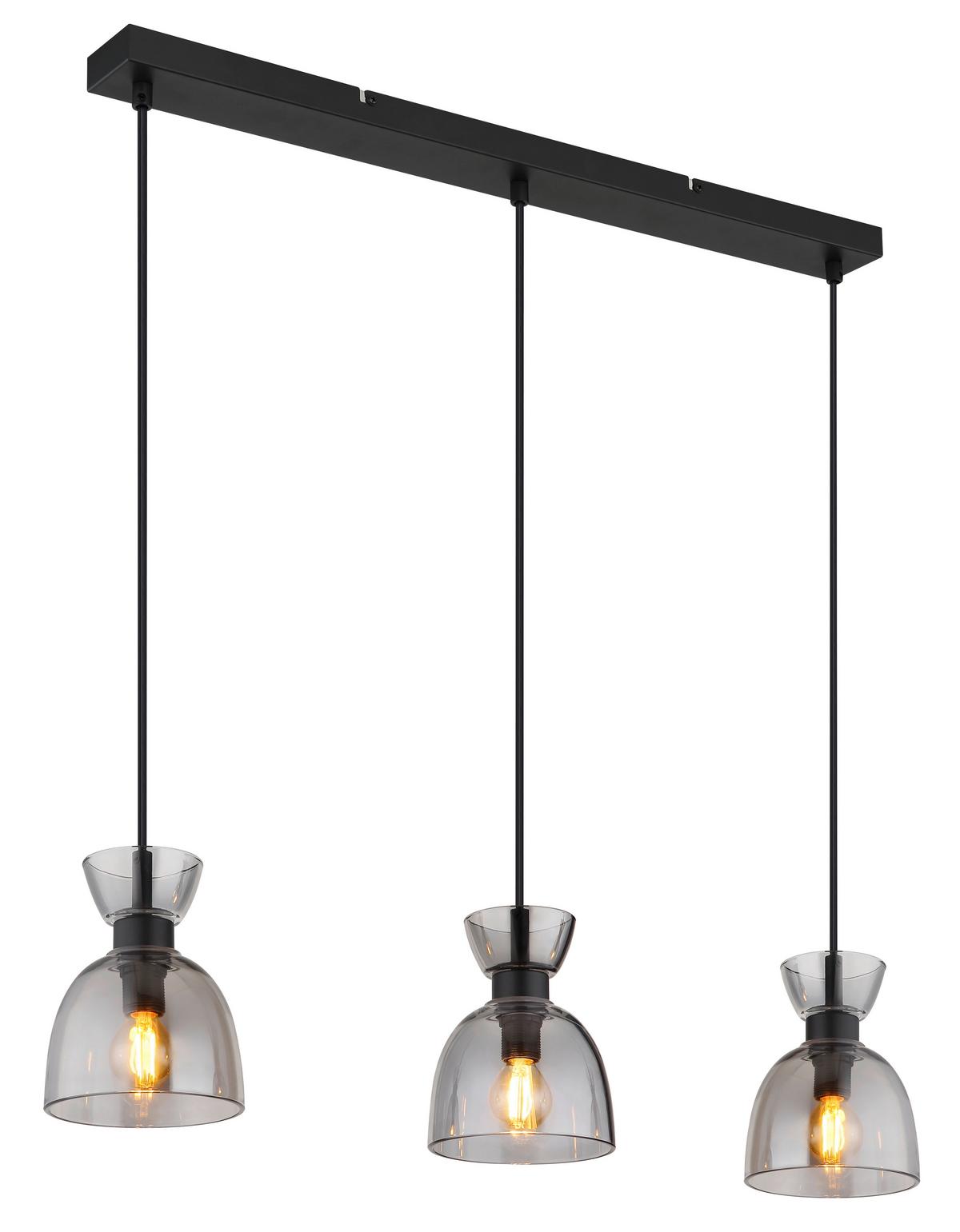 HÄNGELEUCHTE 15769S-3 MASSEY - Schwarz/Grau, Design, Glas/Kunststoff (65/13/120cm) - Globo