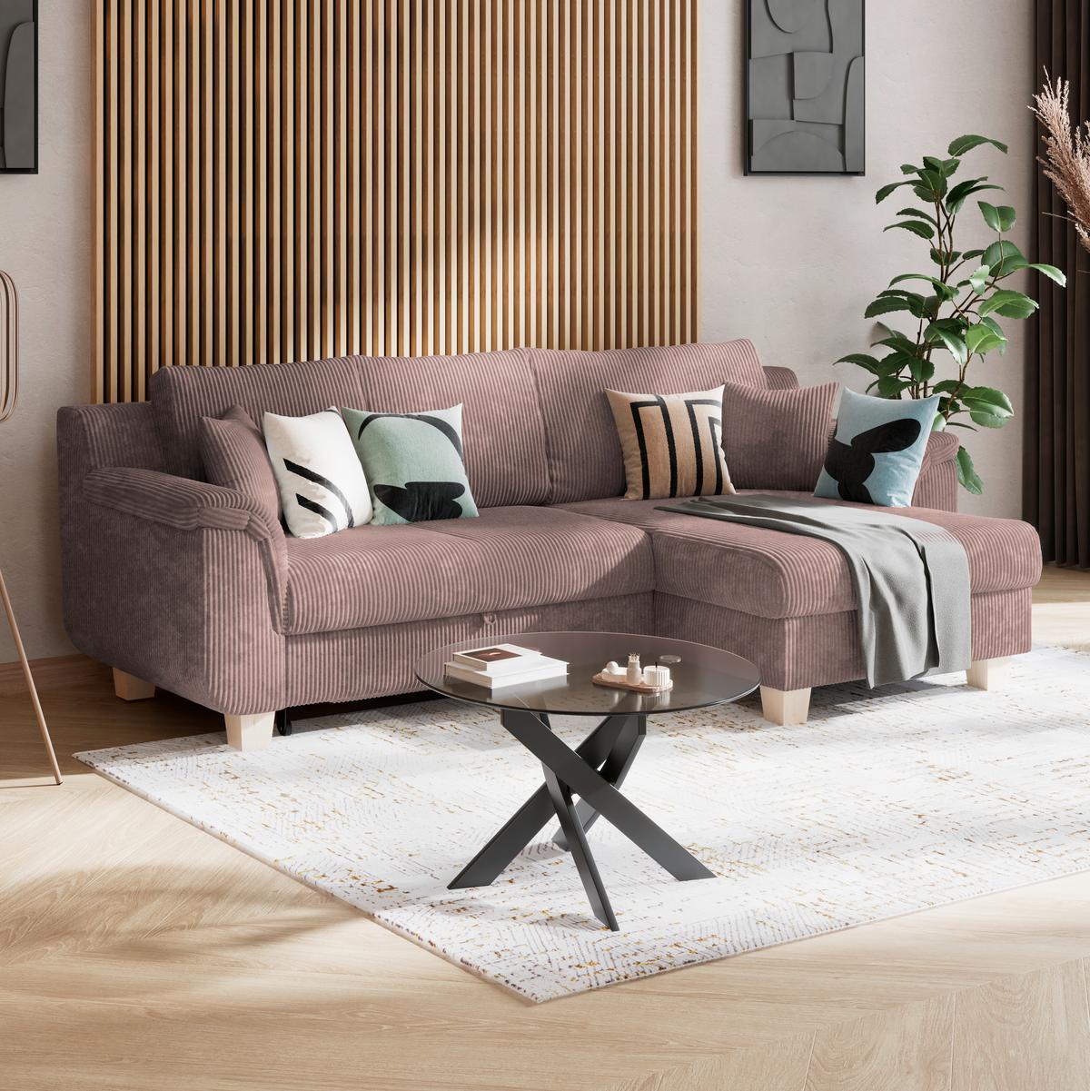Colţar ALEX - roz, Modern, textil (246/88cm) - Modern Living