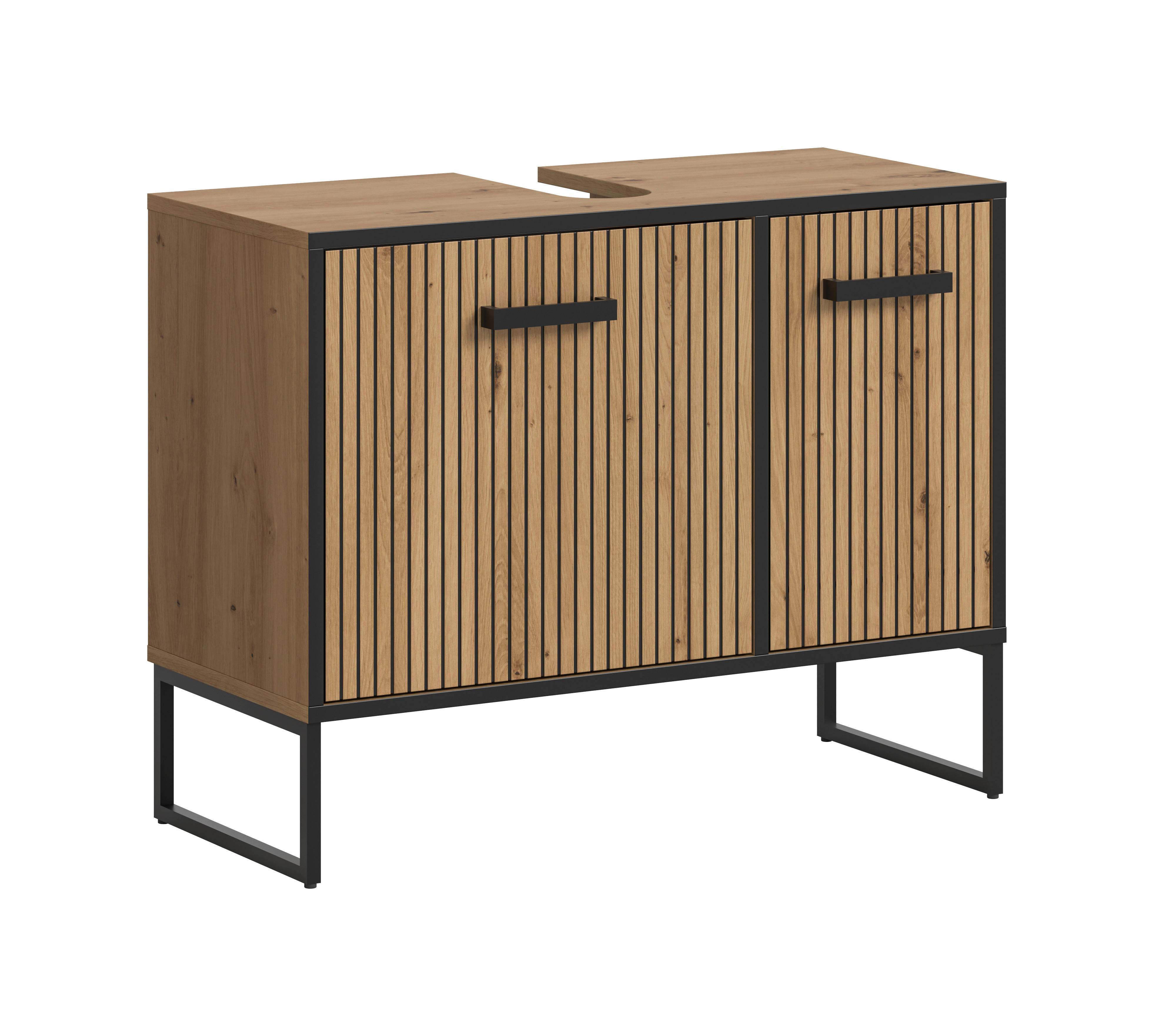 Waschbeckenunterschrank Bagno Eiche Artisan/Schwarz - Schwarz/Eiche Artisan, Trend, Holzwerkstoff/Kunststoff (80/63/36cm) - MID.YOU