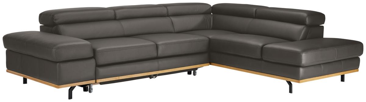 Wohnlandschaft Carmen rechts Graublau - Graublau/Schwarz, MODERN, Leder/Holz (292/72/226cm) - Premium Living