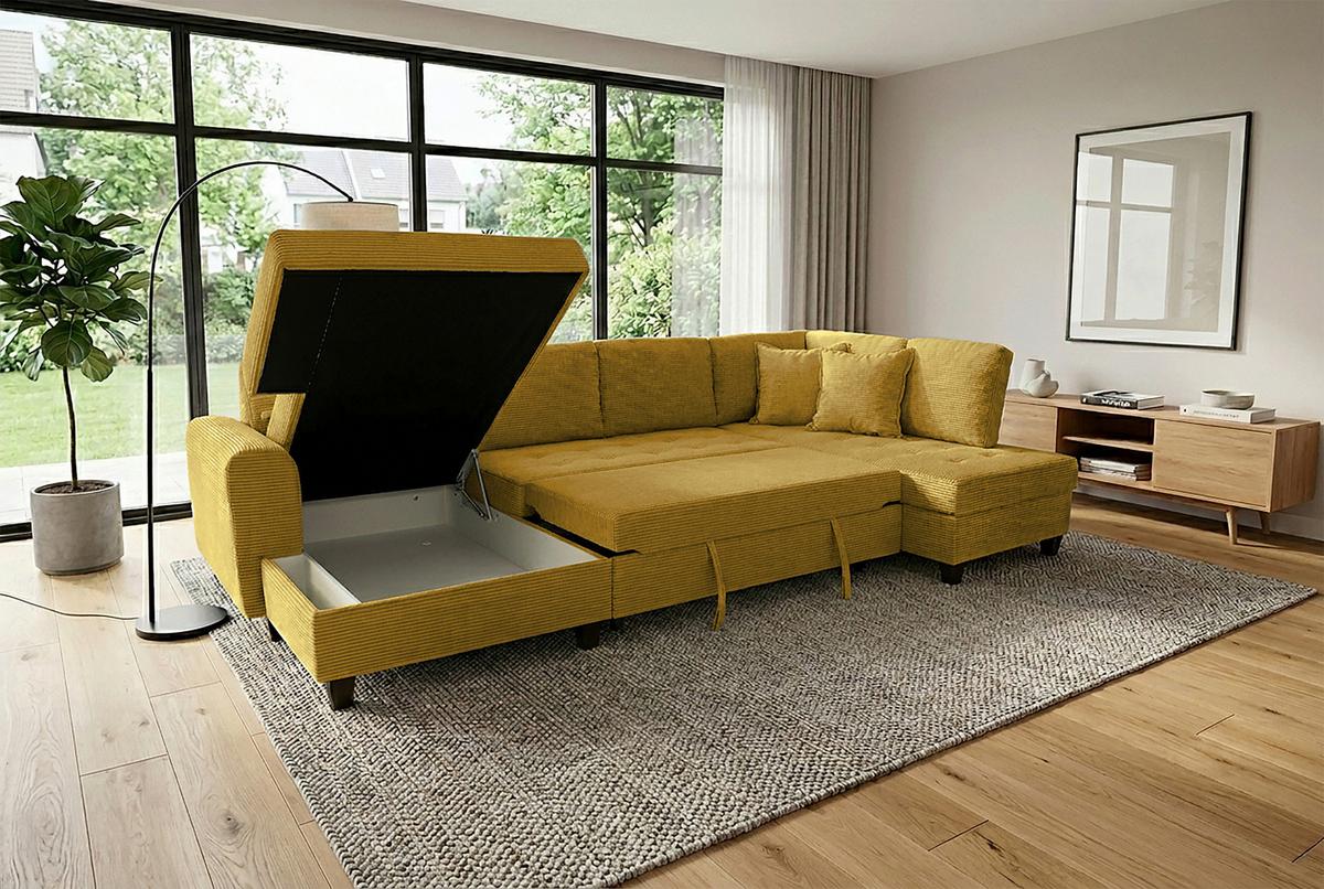 Kutna Garnitura Moritz - boje senfa, Trend, tekstil (155/324/178cm) - Modern Living