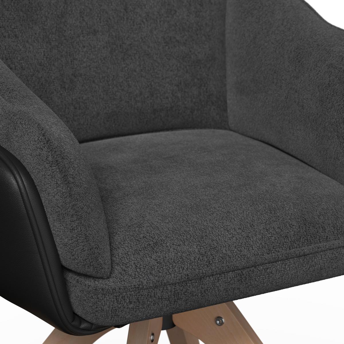 Armlehnstuhl Alja Dunkelgrau Bouclé/Mikrofaser Drehbar - Dunkelgrau/Buchefarben, MODERN, Holz/Textil (66/89/62cm) - Bessagi Home