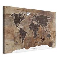 Slika Na Platnu World Map - rjava, Basics, tekstil/leseni material (60/40/1,2cm) - artgeist