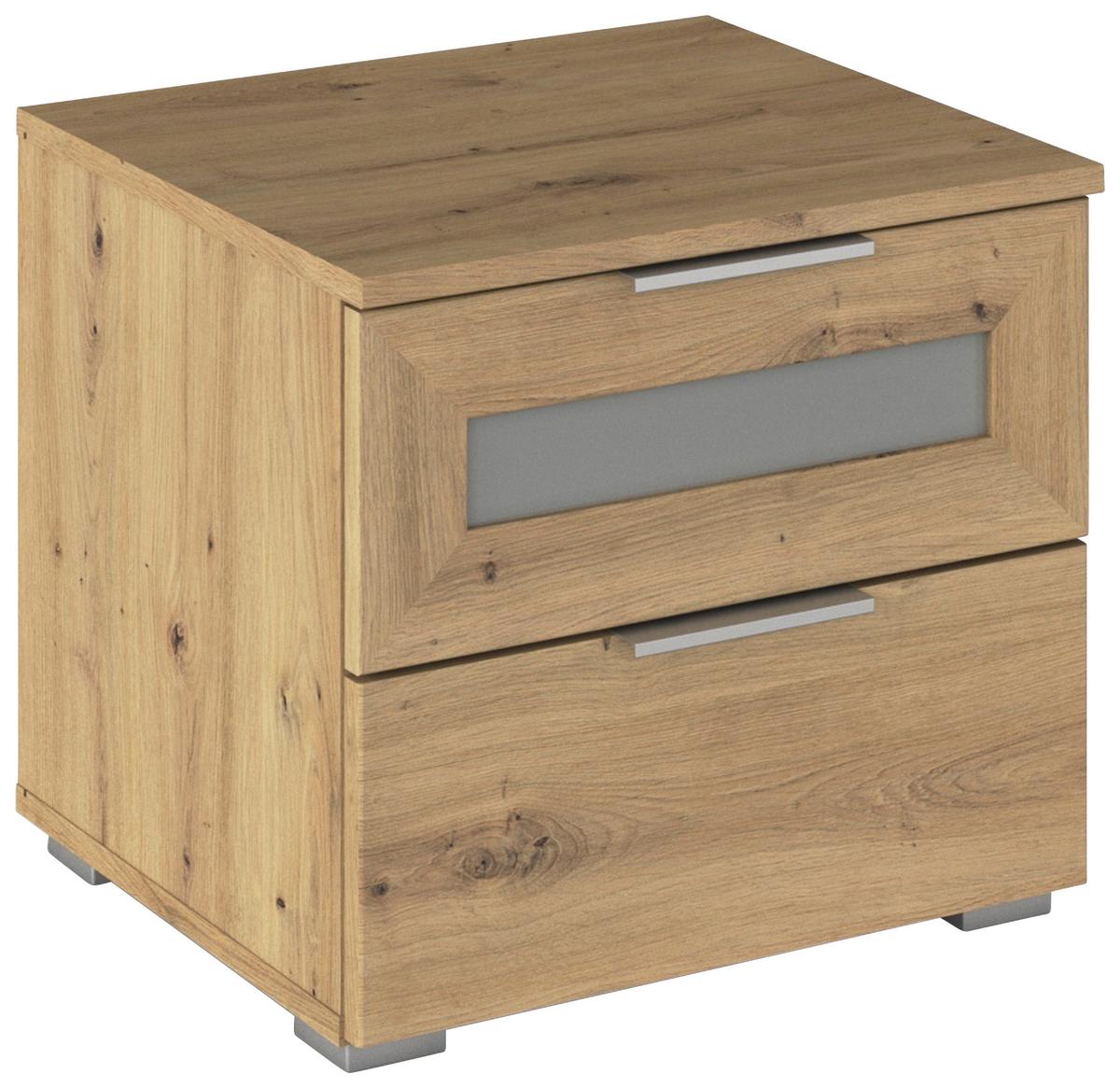 Nachtkästchen Mars 2L-GR Eiche Artisan/Klar - Klar/Alufarben, KONVENTIONELL, Glas/Holzwerkstoff (47/43/42cm) - Mömax