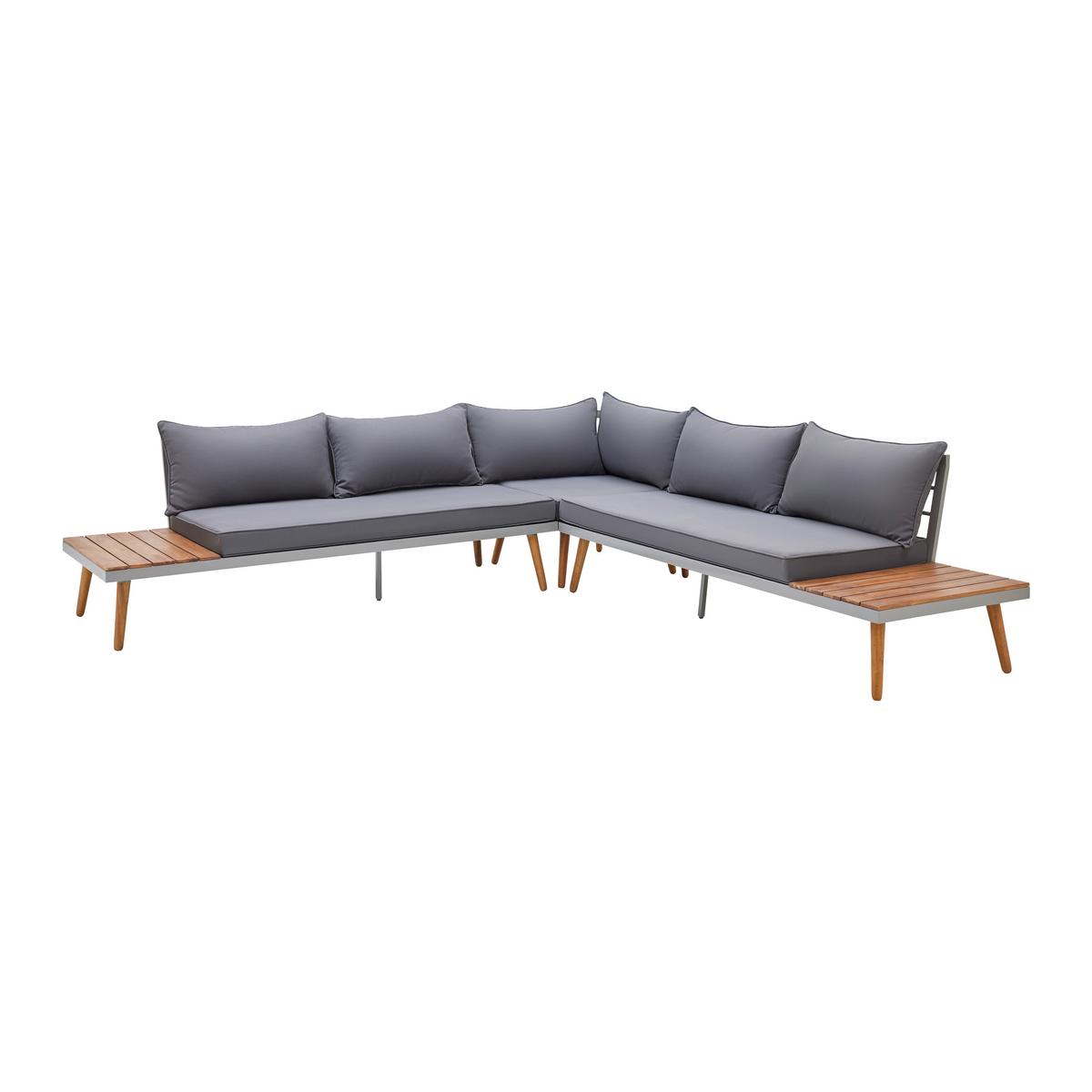 Loungegarnitur Lanciano Grau Akazie/Metall/Outdoorstoff - Dunkelgrau/Grau, MODERN, Holz/Metall (257/68/74cm) - Bessagi Garden