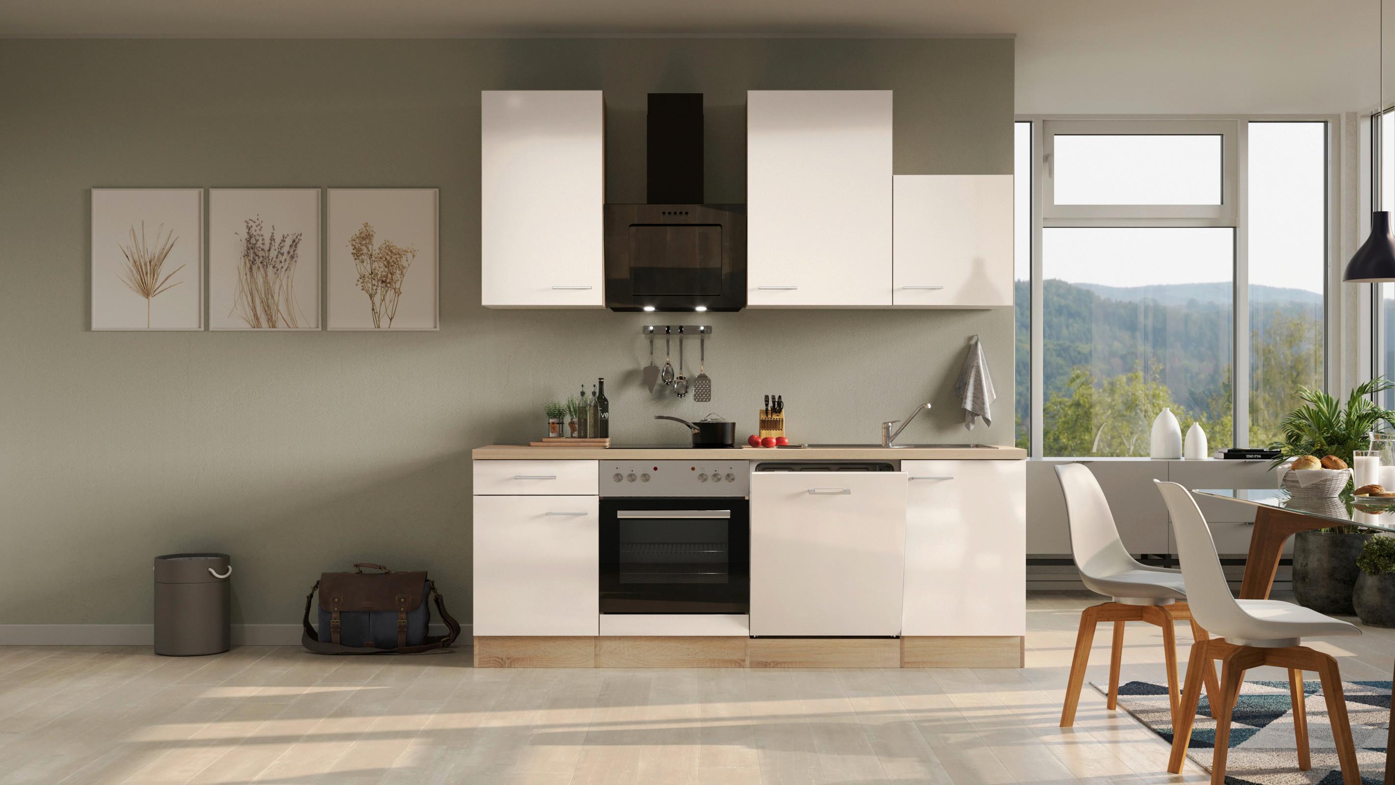 Küchenblock in Kaschmir/ Sonoma Eiche 'Nepal' - Kaschmir/Edelstahlfarben, MODERN, Holzwerkstoff/Metall (220cm) - FlexWell