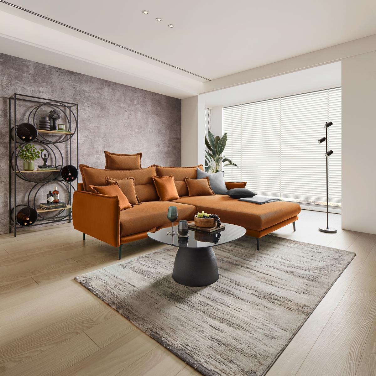 Ecksofa Nuovo Orange - Schwarz/Orange, MODERN, Textil/Metall (245/72-113/190cm) - Mömax