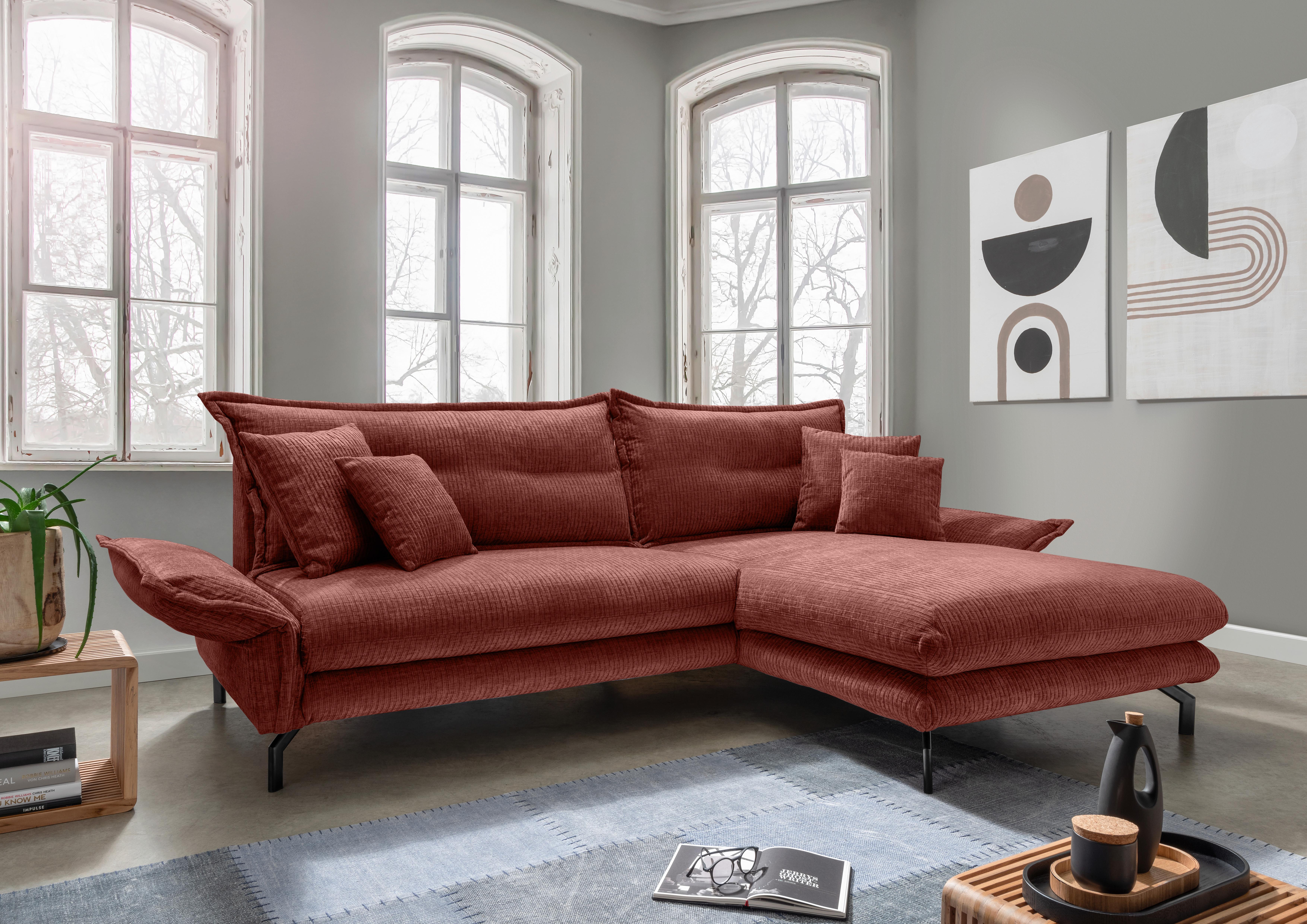 Ecksofa Lava ca. 255x180 cm Koralle - Koralle/Schwarz, Design, Textil/Metall (255/180cm) - Livetastic