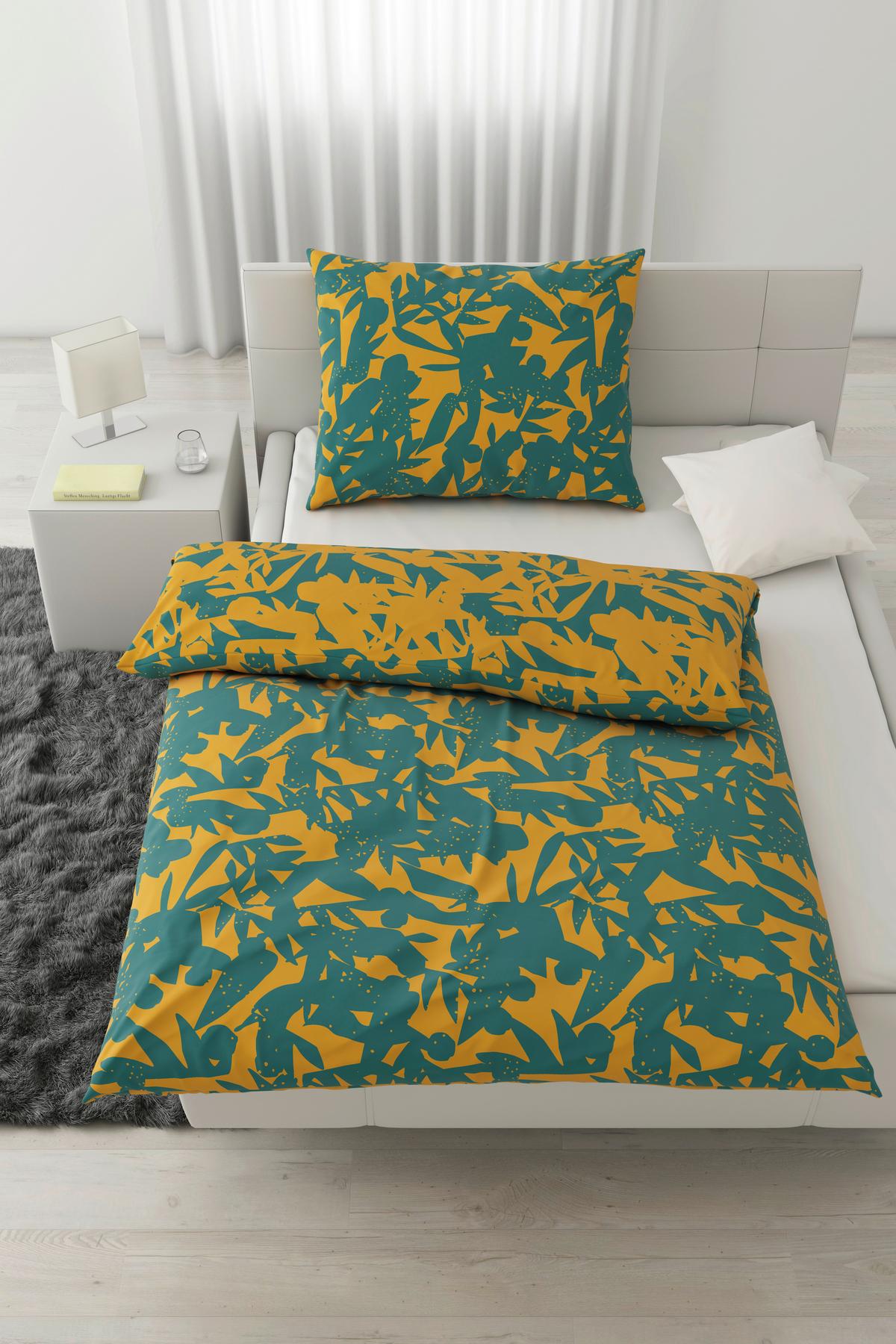 WENDEBETTWÄSCHESET ABSTRACT WENDE - Blau/Gelb, Konventionell, Textil (160/210cm) - Modern Living