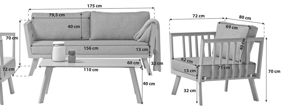 Lounge Garnitura Gondola, Siva, 4-Delno - barva tikovine/rjavosiva, Moderno, kovina/umetna masa (175/70/72cm) - Acamp