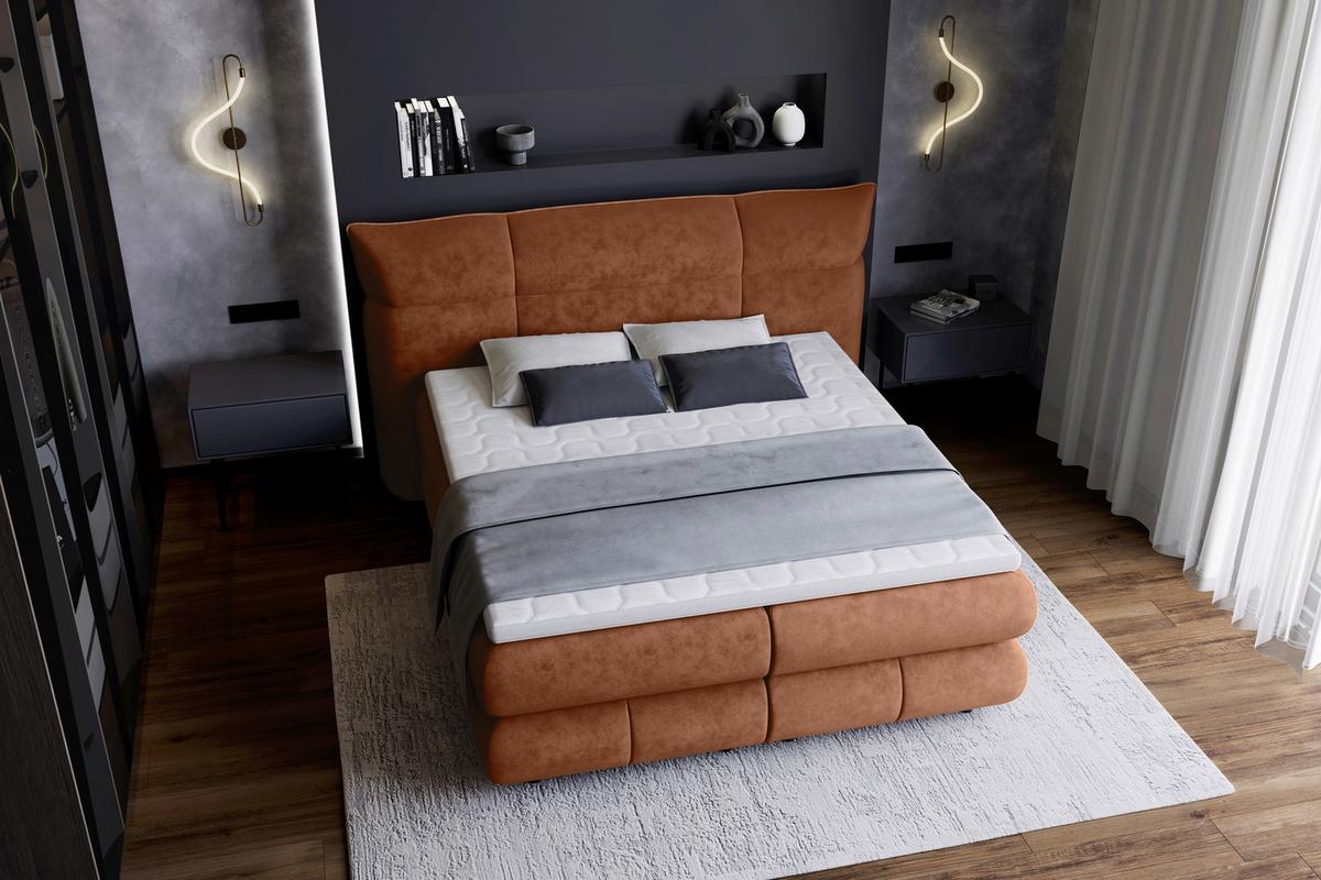 Boxspring Krevet Caramelo - bakrenaste boje/crna, Trend, tekstil/plastika (140/200cm) - Premium Living