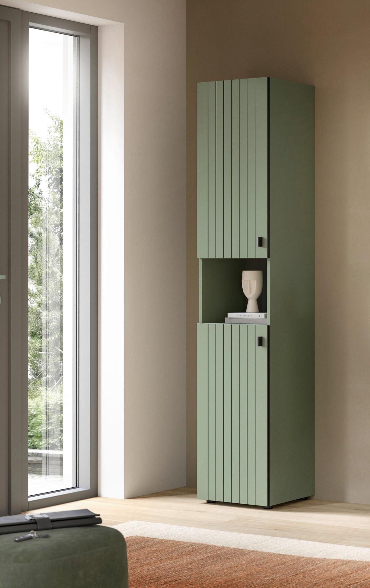 GARDEROBENSCHRANK STATION - Schwarz/Graugrün, Design, Holzwerkstoff/Kunststoff (40/192/37cm) - MID.YOU