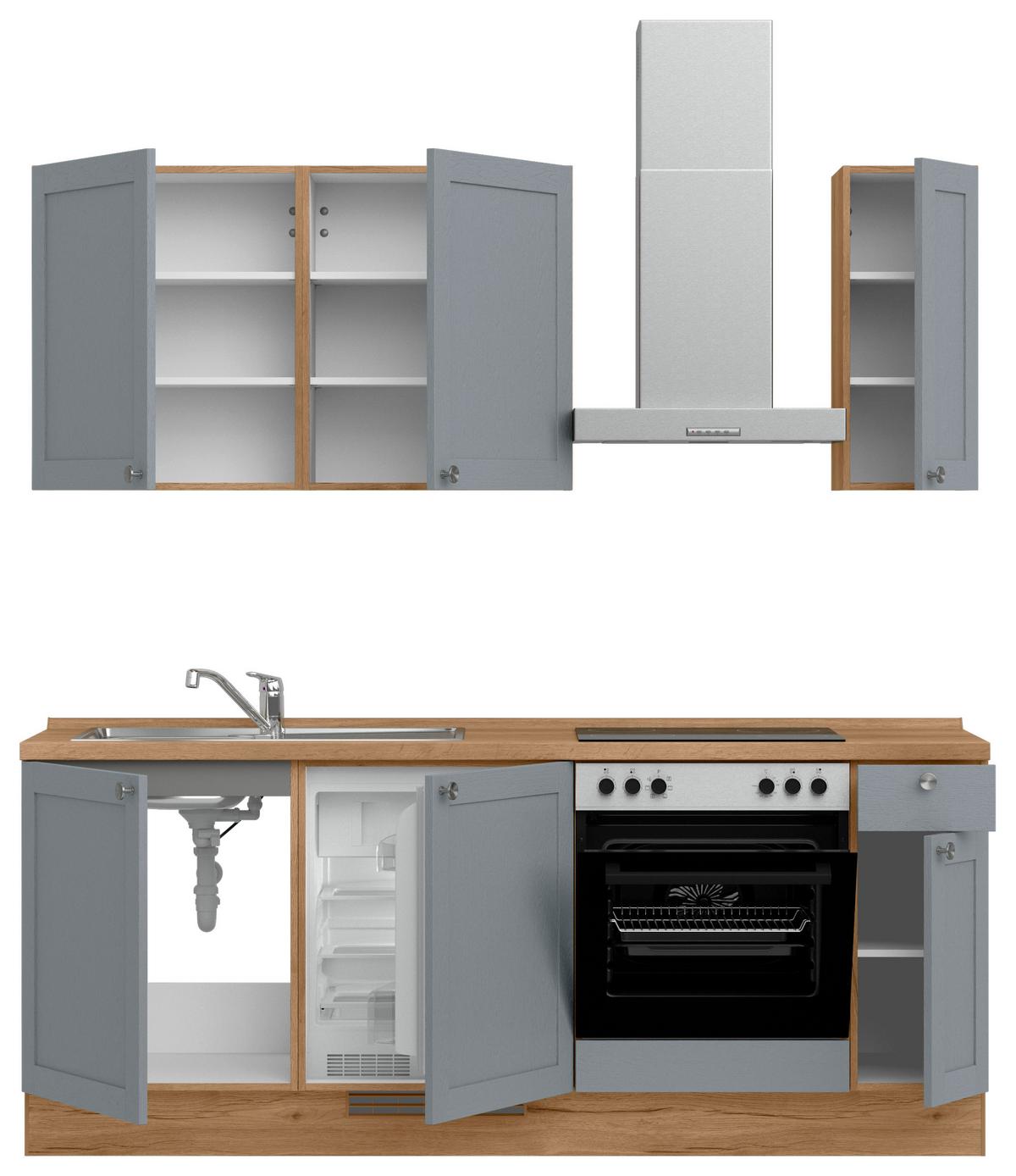 Küchenleerblock Frame Low o. Geräte Blaugrau - Edelstahlfarben/Eichefarben, MODERN, Holzwerkstoff/Metall (210cm) - Nobilia