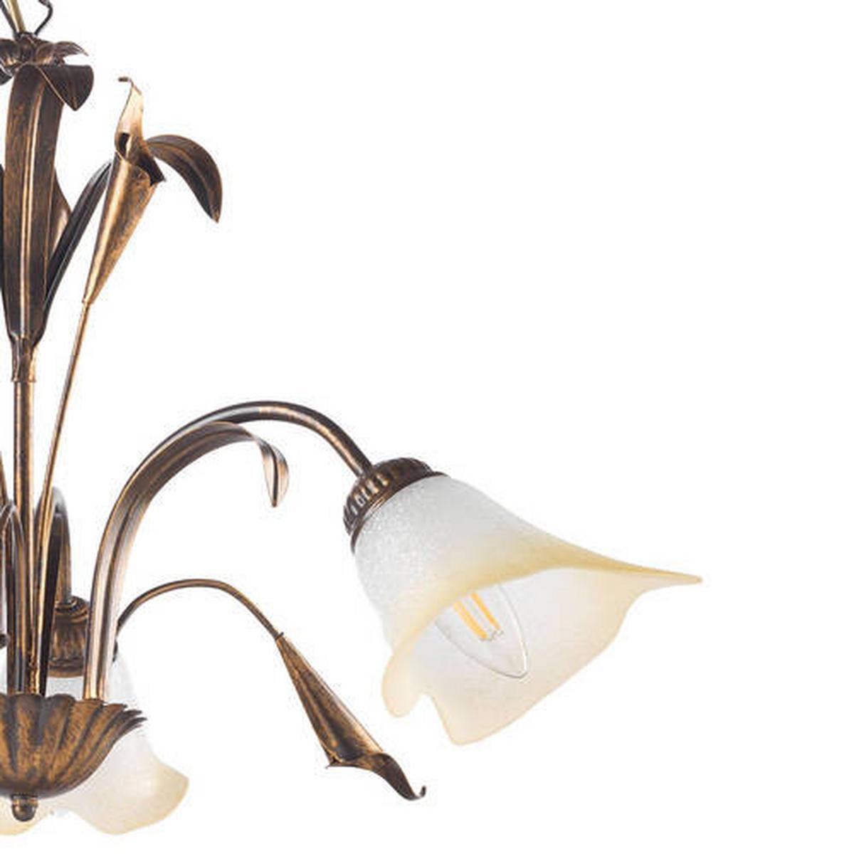 Kronleuchter Lucrezia Bronzo Bronzefarben max. 6 Watt - Bronzefarben, Natur, Glas/Metall (60/100cm)