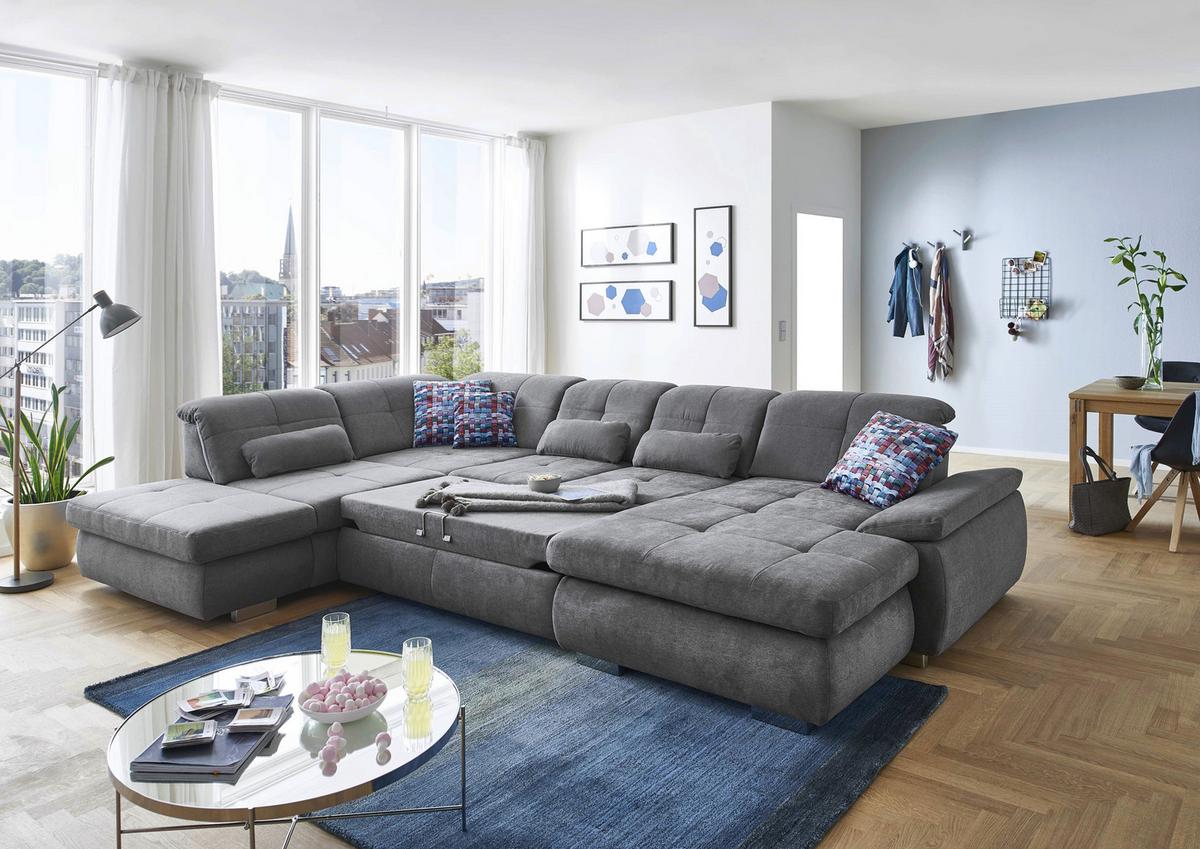 U-alakú Kanapé Paso - ezüstszínű, Konventionell, faalapú anyag/fém (374/83/260cm) - Premium Living