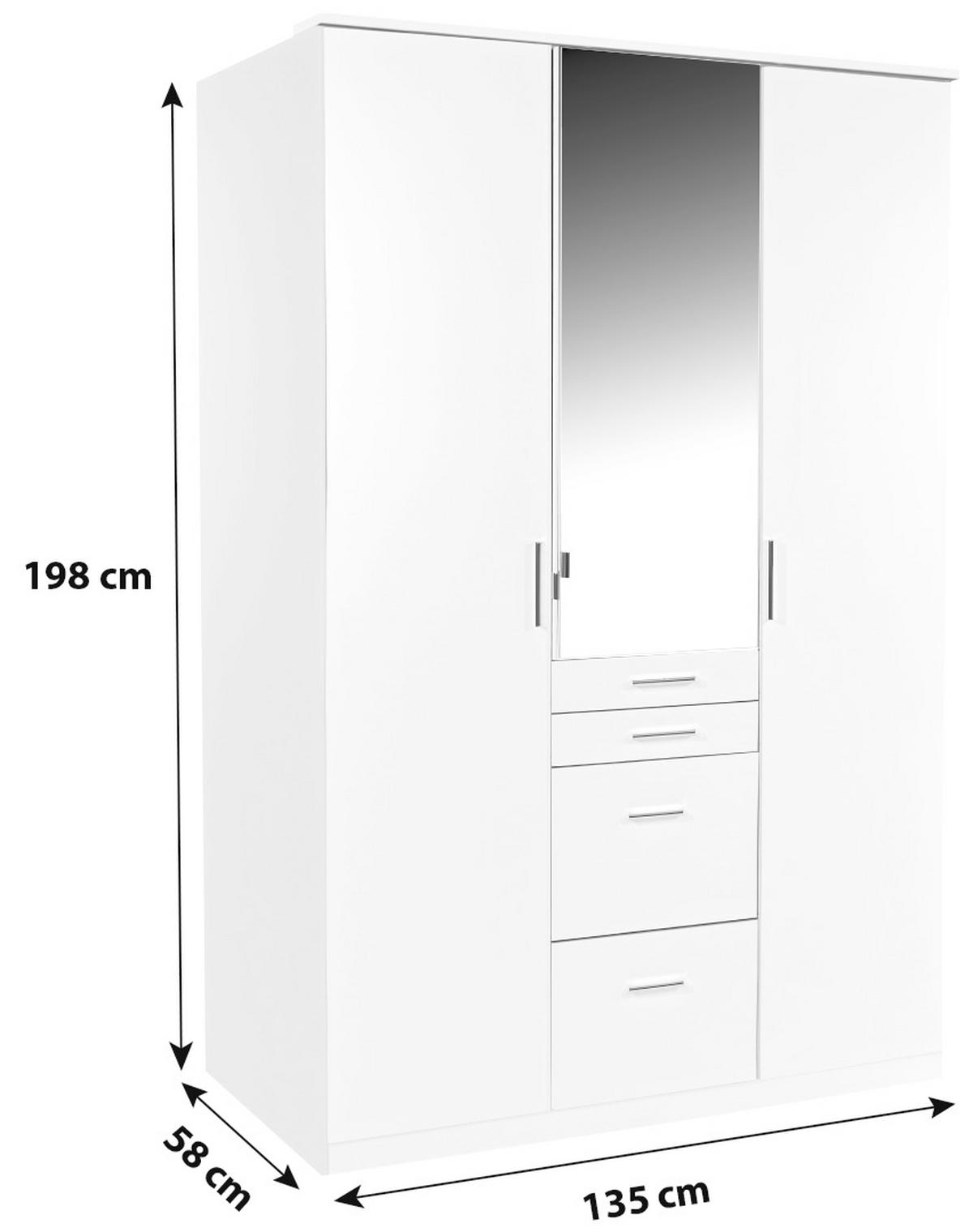 Kleiderschrank AACHEN ca. 135x198 cm Weiß - Alufarben/Weiß, KONVENTIONELL, Holzwerkstoff/Kunststoff (135/198/58cm) - MID.YOU