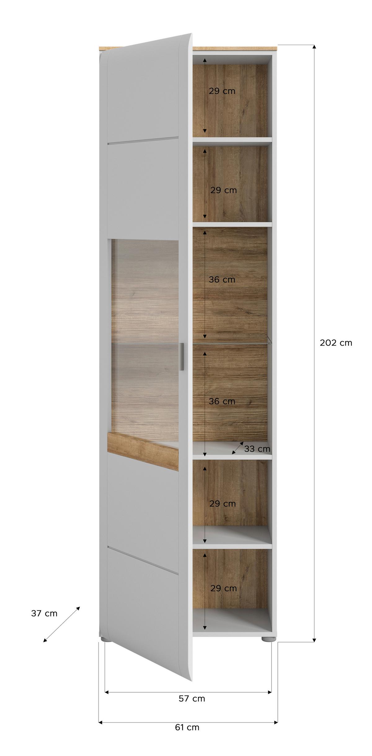 Vitrine Ashton ca. 61x202 cm Aschgrau/Eiche - Design, Glas/Holzwerkstoff (61/202/43cm) - MID.YOU