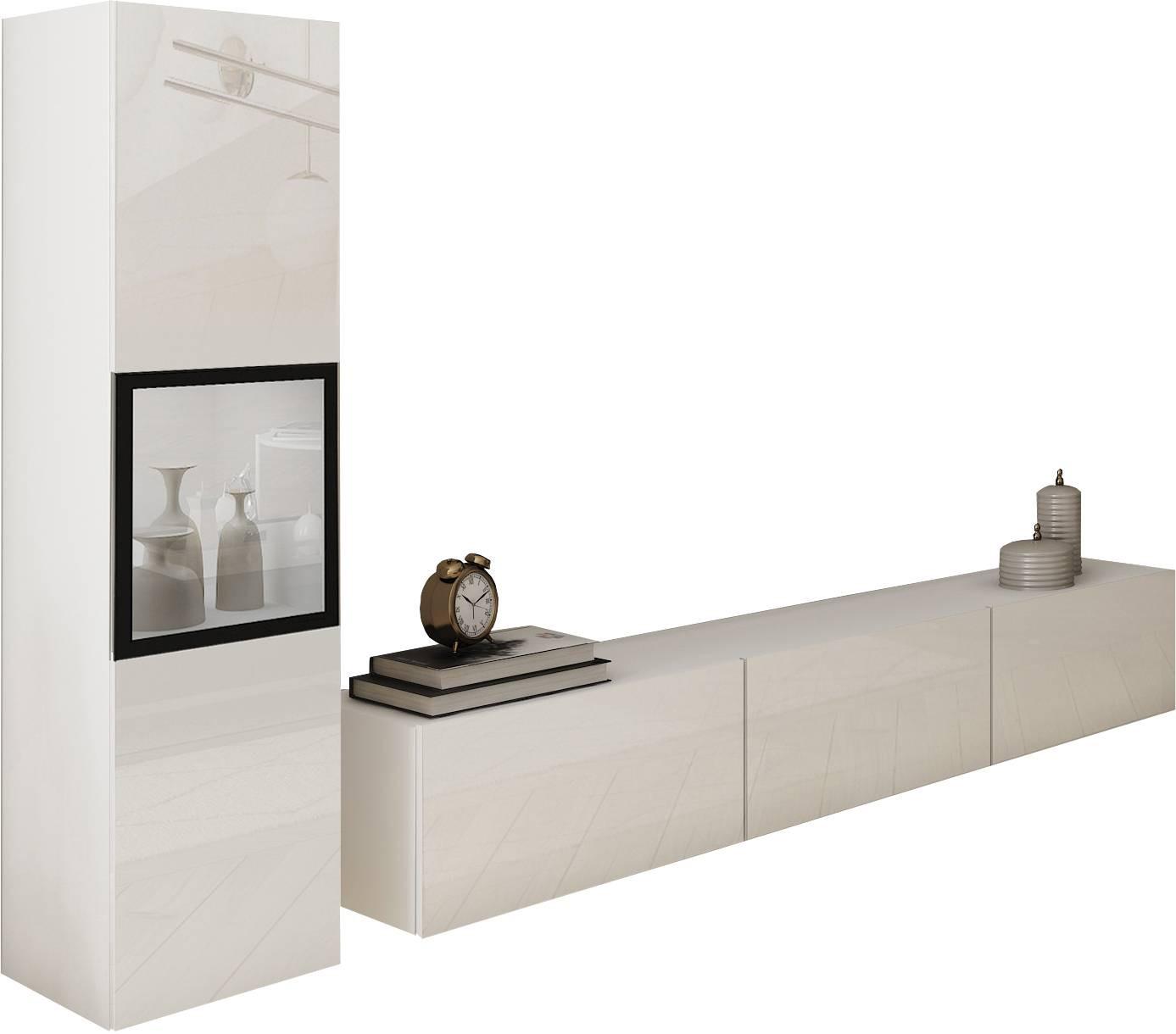 Dnevni Regal Berlin I, Bela, Osvetlitev, 2-Delni - siva/bela, Design, umetna masa/steklo (210/130/32,5cm) - MID.YOU
