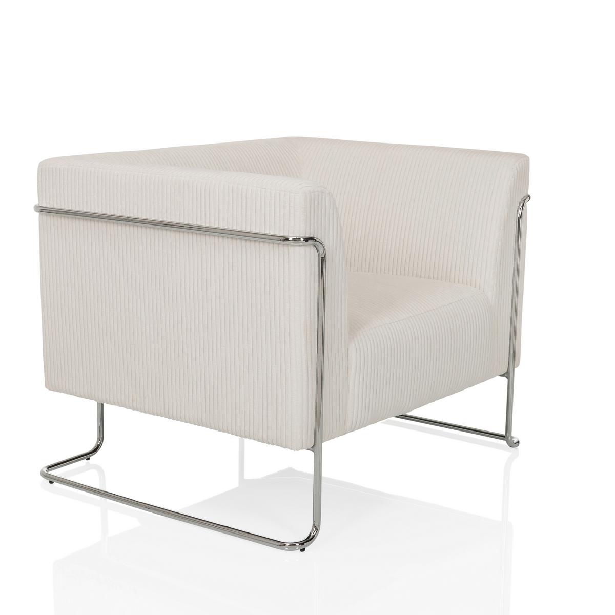 Naslanjač Curacao Cord, Bela - srebrne barve/bela, Moderno, kovina/tekstil (88/74/74cm) - MID.YOU