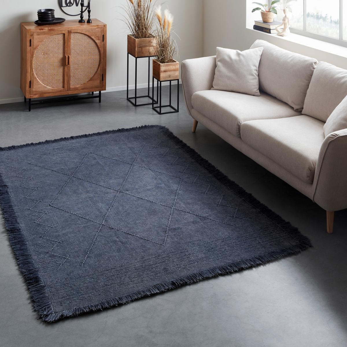 Ročno Tkana Preproga Monaco 1 - temno modra, tekstil (80/150cm) - Modern Living