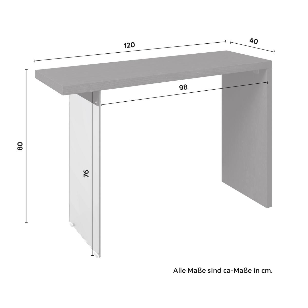 Konsolentisch Milan Schwarz Glas/Holz - Klar/Eichefarben, MODERN, Glas/Holz (120/80/40cm) - Bessagi Home