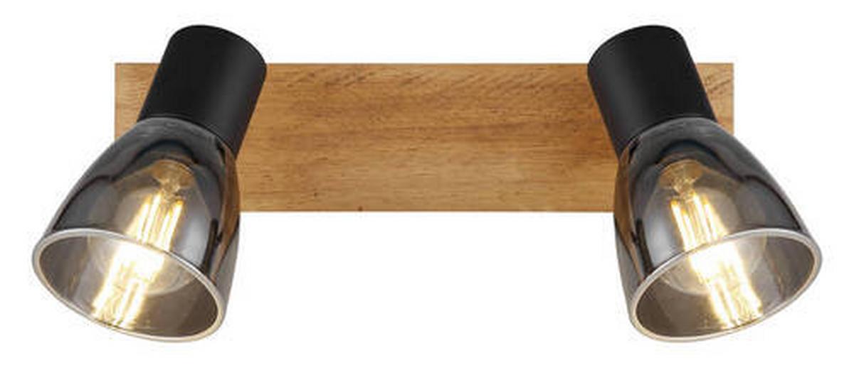 Strahler Claude in Schwarz max. 40 Watt - Dunkelbraun/Schwarz, Natur, Glas/Holz (25/7/15,5cm) - Globo
