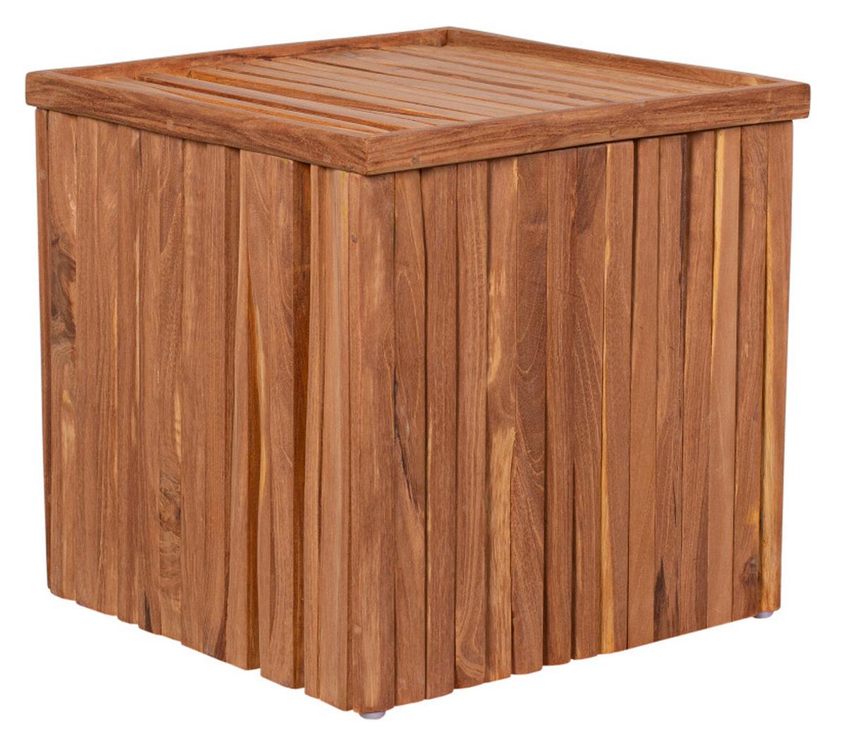 Gartenhocker Woodie Teak mit Stauraum - Taupe/Braun, Basics, Holz/Textil (45/45/45cm) - Gardenson