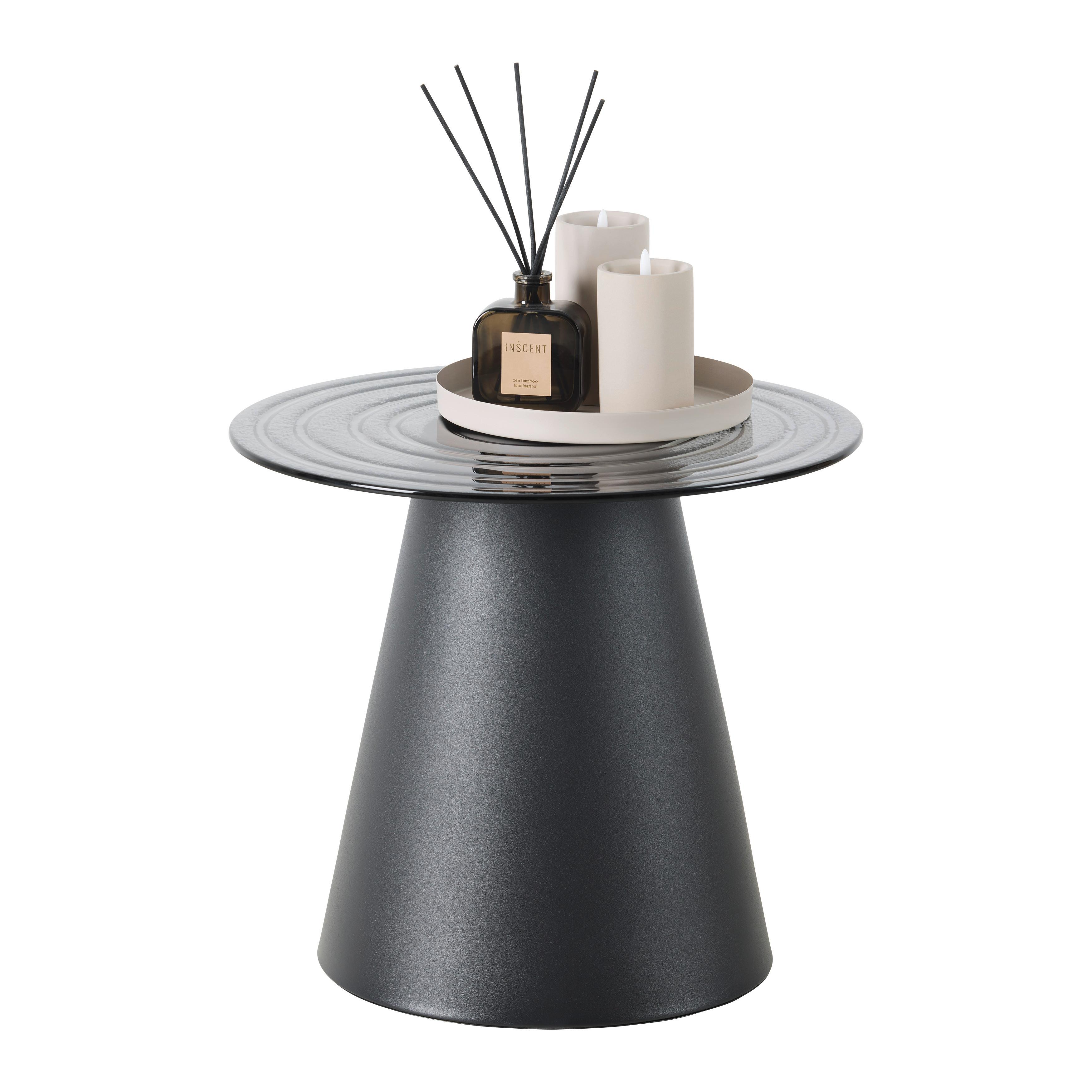 Masă auxiliară PAUL - negru/gri, Modern, sticlă/metal (50/45cm) - Premium Living