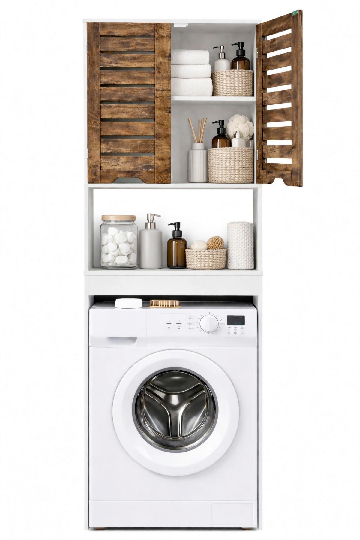 Waschmaschinenschrank Flonali - Weiss/Eichefarben, Trend, Holzwerkstoff (63/179/23cm) - MID.YOU