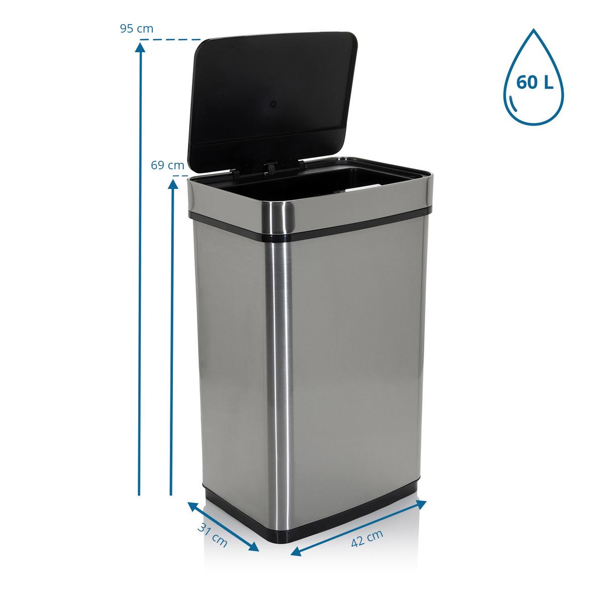 Koš Za Smeti Clean Iv, 60 L, Srebrna, S Senzorjem - srebrne barve, Moderno, kovina (42/69/31cm) - MID.YOU