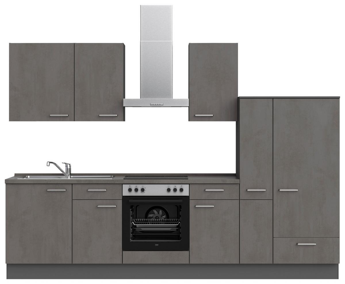 Küchenblock Riva Low m. Geräten Schieferfarben - Schieferfarben/Edelstahlfarben, MODERN, Holzwerkstoff/Metall (300cm) - Nobilia