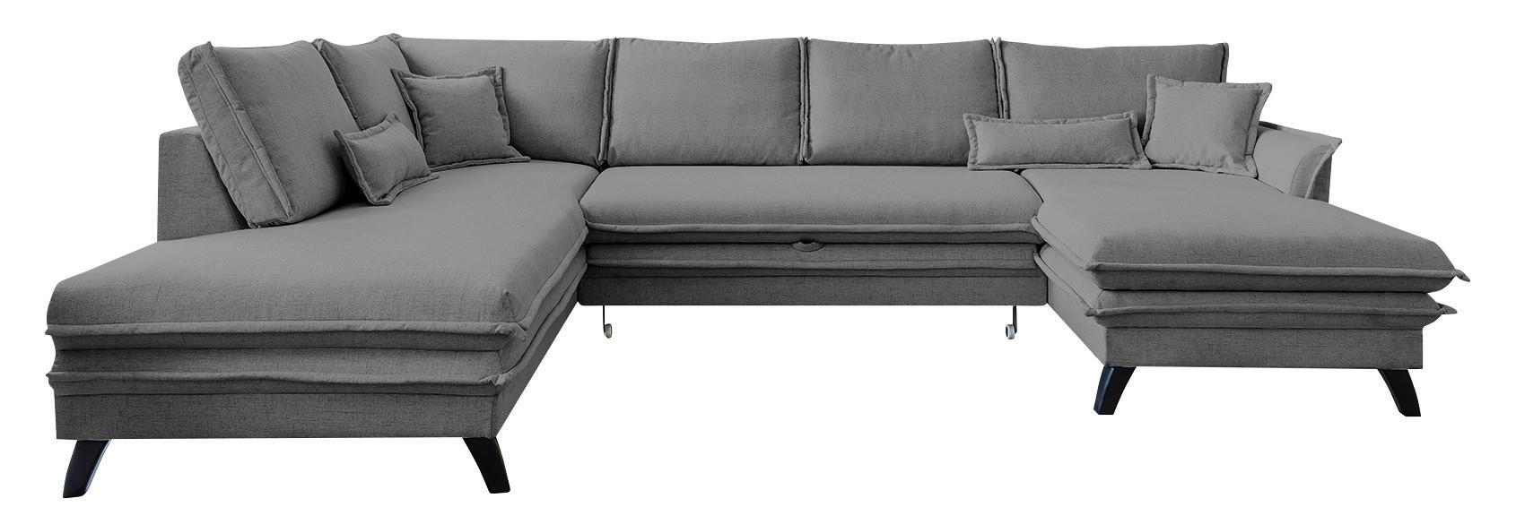 Sedežna Garnitura Charming Charlie, Siva, Z Ležiščem - siva/črna, Basics, tekstil/leseni material (200/300/150cm) - MID.YOU