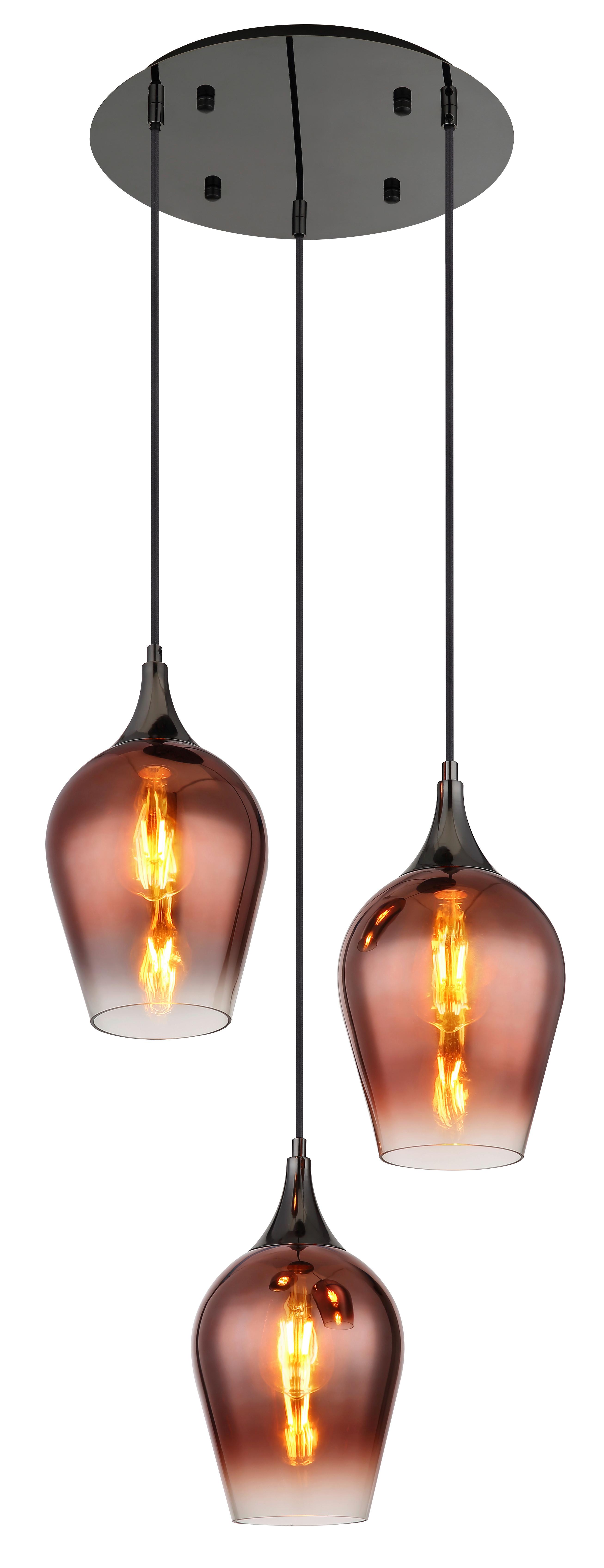 HÄNGELEUCHTE 155520-3HRC LAVUS - Klar/Rot, Design, Glas/Textil (45/120cm) - Globo