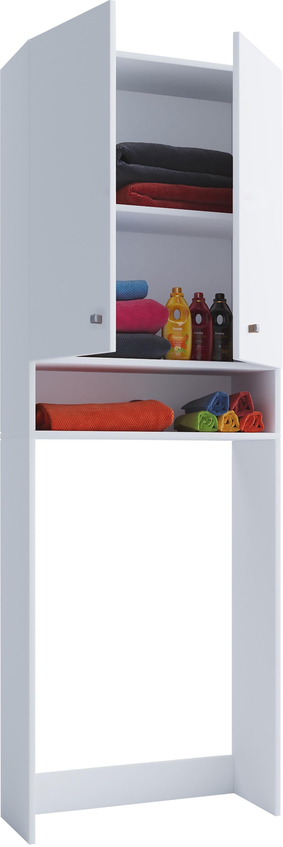 Waschmaschinenschrank LONA Weiß ca. 64x182x27cm - Silberfarben/Weiß, Basics, Holzwerkstoff/Kunststoff (64,2/181,7/27cm) - MID.YOU